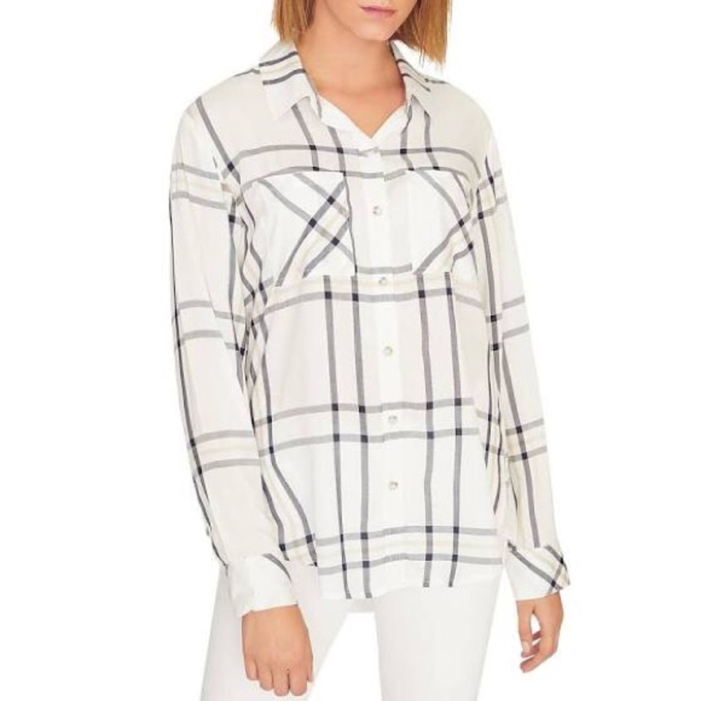 SANCTUARY White Plaid Button Down Boyfriend Shirt